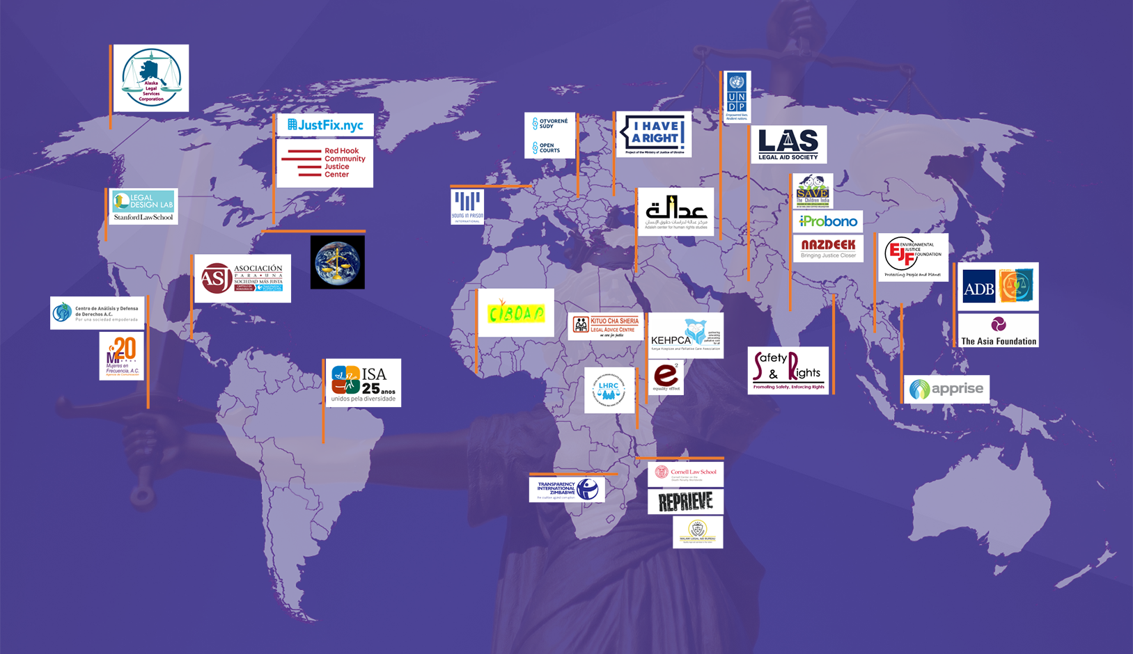 Map of the 2019 World Justice Challenge: Access to Justice Solutions finalists