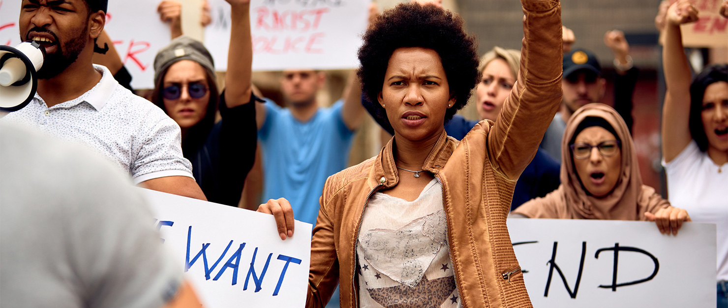 Diverse group of people protesting racism